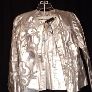 Silver Leather Jacket with Cutouts